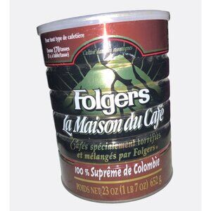 Folgers Mountain Grown Tin Metal Coffee Can w/ Lid  COFFEE HOUSE- empty